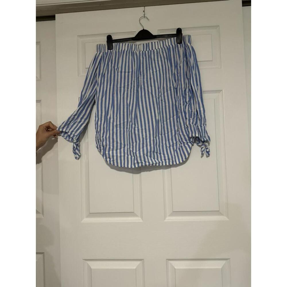 Blue and White Striped Off-Shoulder Blouse OLD NAVY